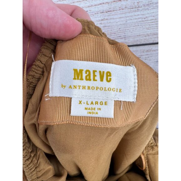 Maeve Anthropologie High Low Strapless Midi Dress Women's XL Gold BOHO NEW - Picture 9 of 13